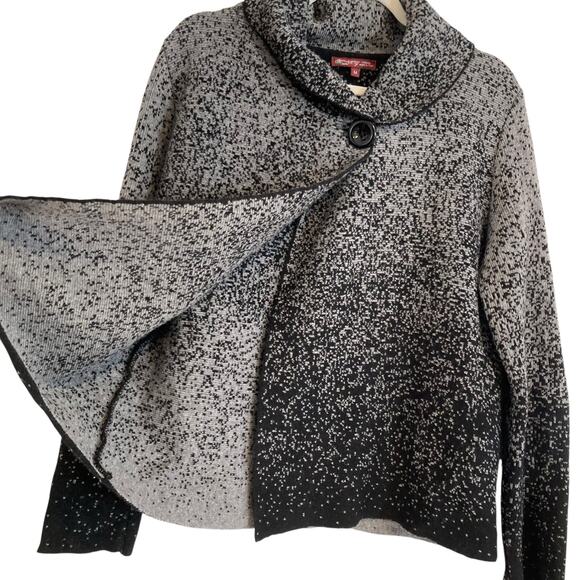 Betty Betty Black Gray Heather One Button Cowl Neck Loose Fit Sweater Sz Medium - Picture 6 of 15